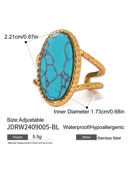 Oval Blue Turquoise Tiger's Eye Adjustable Open Ring (Single Set)