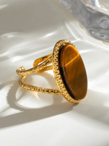 Oval Blue Turquoise Tiger's Eye Adjustable Open Ring (Single Set)
