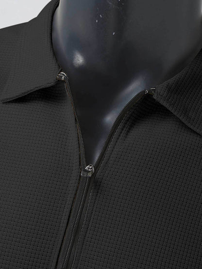 New Men's Waffle Zip Lapel Jacket Jacket Cardigan Tops