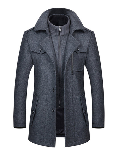 Men's wool zipper autumn and winter double collar coat