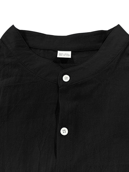 Linen long-sleeved stand-up collar breathable casual men's shirt
