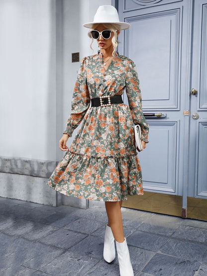 The 'Vienna' Vintage Print Ruffle Dress