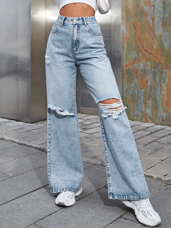 The 'Soho' Distressed High-Waist Wide-Leg Jeans