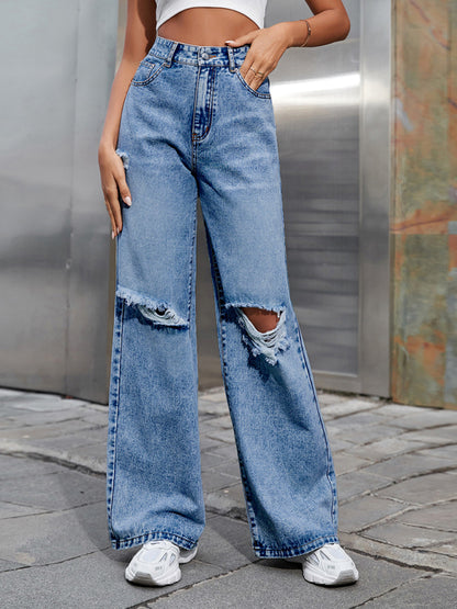 The 'Soho' Distressed High-Waist Wide-Leg Jeans