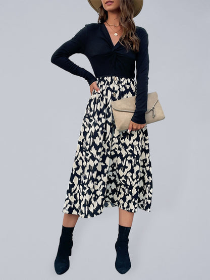 The 'Elena' Twist-Front Color Block Dress