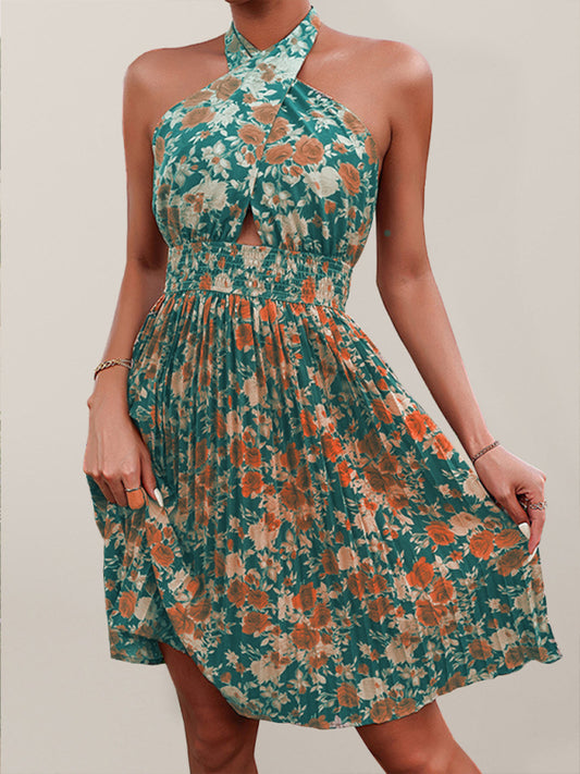 The 'Isla' Floral Halter Neck Backless Dress