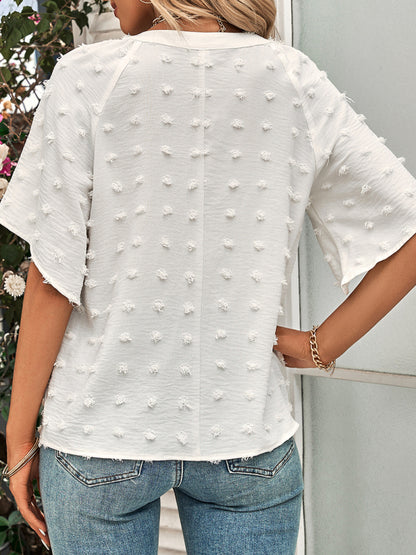 The 'Lily' Swiss Dot V-Neck Blouse