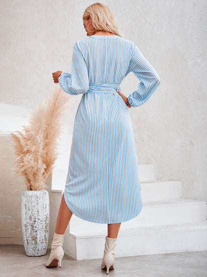 The 'Marina' Striped Tie-Waist Shirt Dress