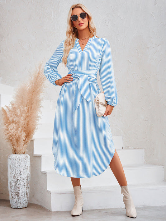 The 'Marina' Striped Tie-Waist Shirt Dress