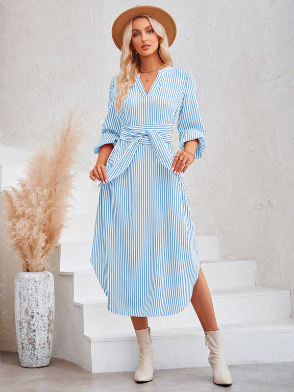 The 'Marina' Striped Tie-Waist Shirt Dress