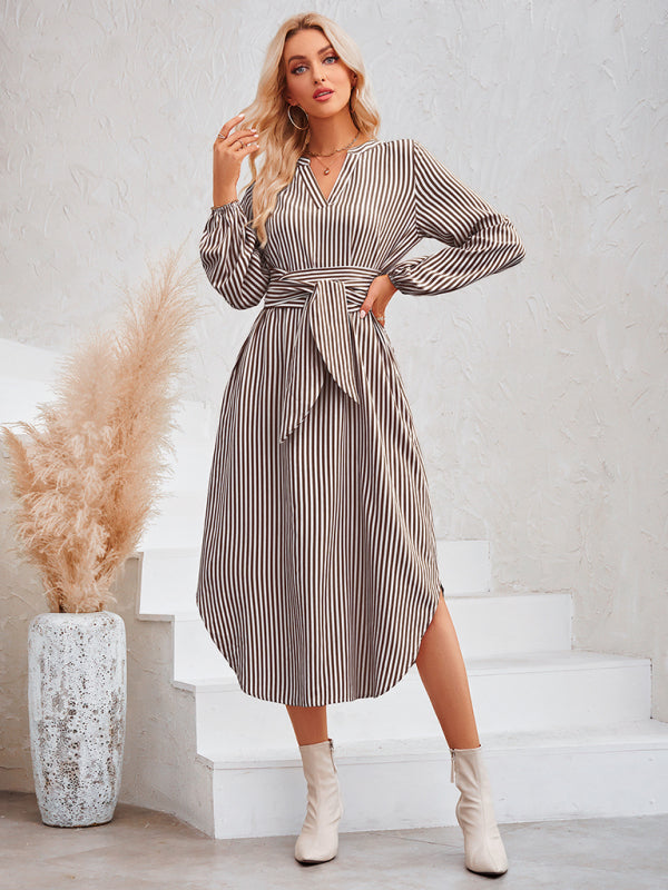 The 'Marina' Striped Tie-Waist Shirt Dress