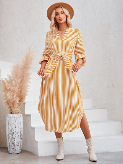 The 'Marina' Striped Tie-Waist Shirt Dress