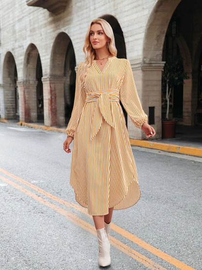 The 'Marina' Striped Tie-Waist Shirt Dress