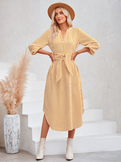 The 'Marina' Striped Tie-Waist Shirt Dress