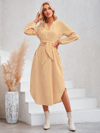 The 'Marina' Striped Tie-Waist Shirt Dress