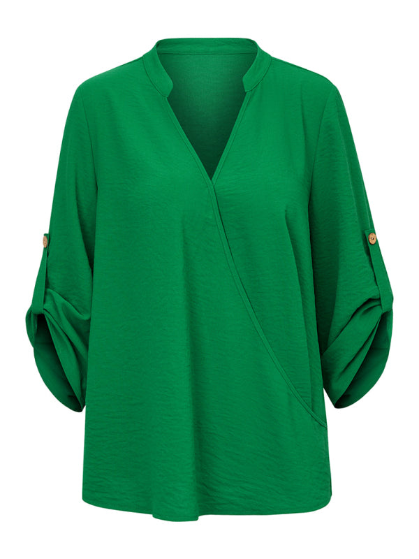 The 'Harper' Adjustable Roll-Sleeve V-Neck Top