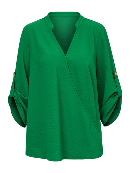 The 'Harper' Adjustable Roll-Sleeve V-Neck Top