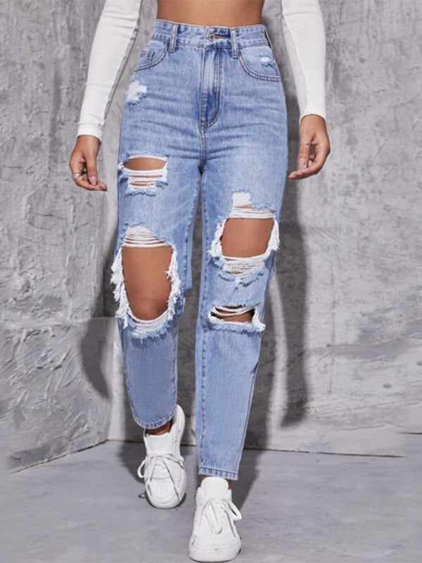 The Fairfax High-Waist Distressed Straight Leg Jeans
