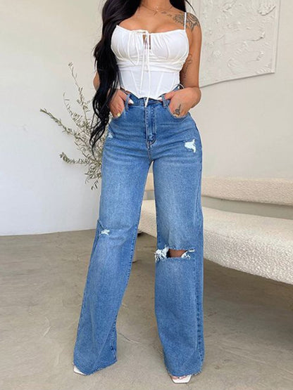 The Maverick High-Waist Distressed Wide-Leg Jeans