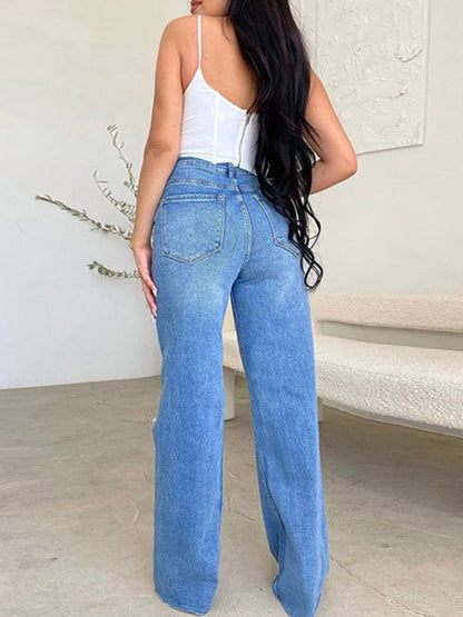 The Maverick High-Waist Distressed Wide-Leg Jeans