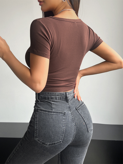 The 'Sculpt' Square Neck Fitted Crop Tee