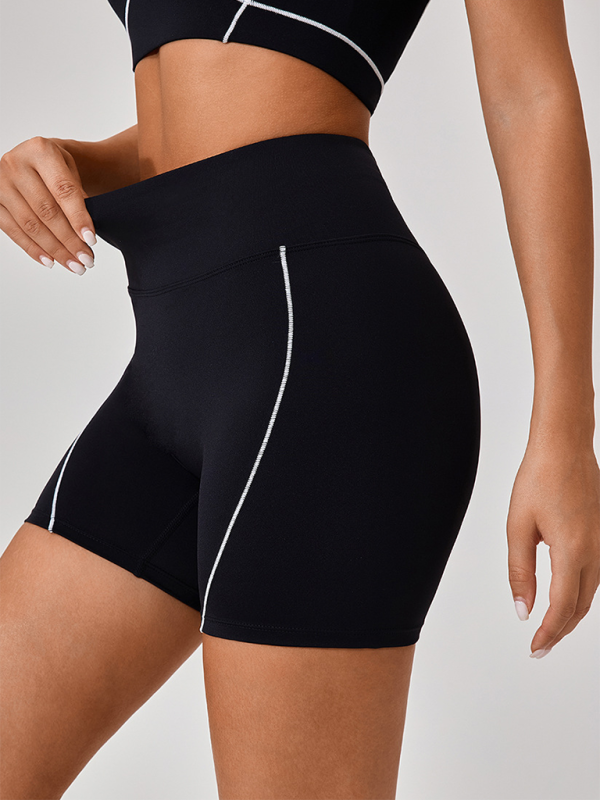 Women’s Contrast Color Yoga Set – Spaghetti Strap Bra & High-Waist Shorts | Mazify