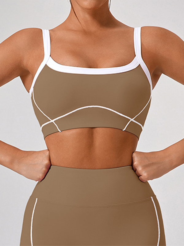Women’s Contrast Color Yoga Set – Spaghetti Strap Bra & High-Waist Shorts | Mazify