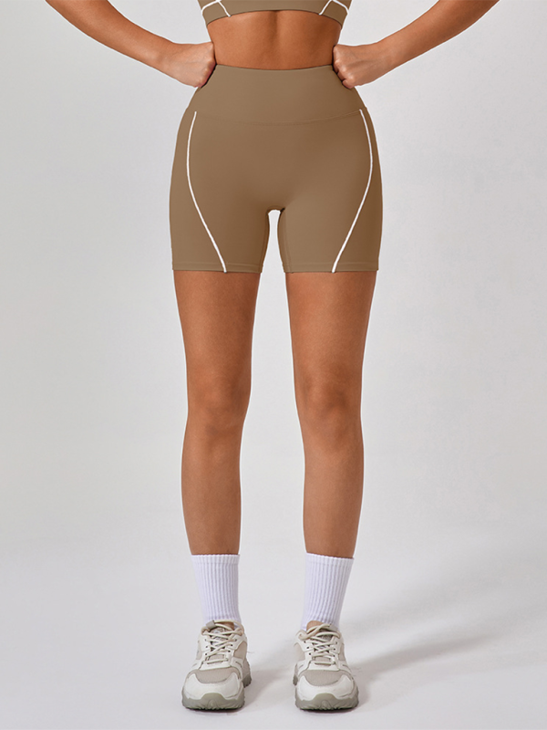 Women’s Contrast Color Yoga Set – Spaghetti Strap Bra & High-Waist Shorts | Mazify