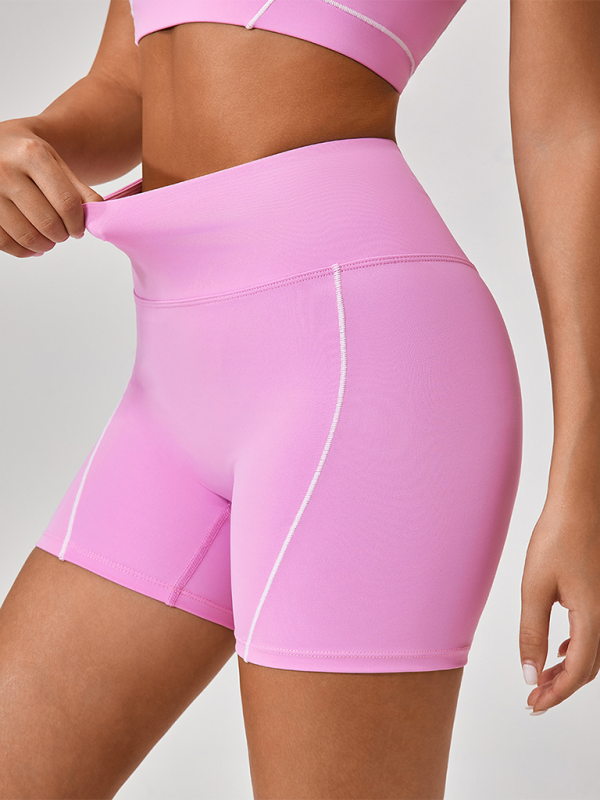 Women’s Contrast Color Yoga Set – Spaghetti Strap Bra & High-Waist Shorts | Mazify