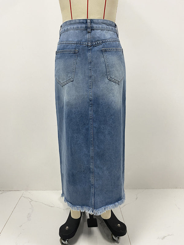 The 'Maverick' Asymmetrical Raw Hem Denim Skirt