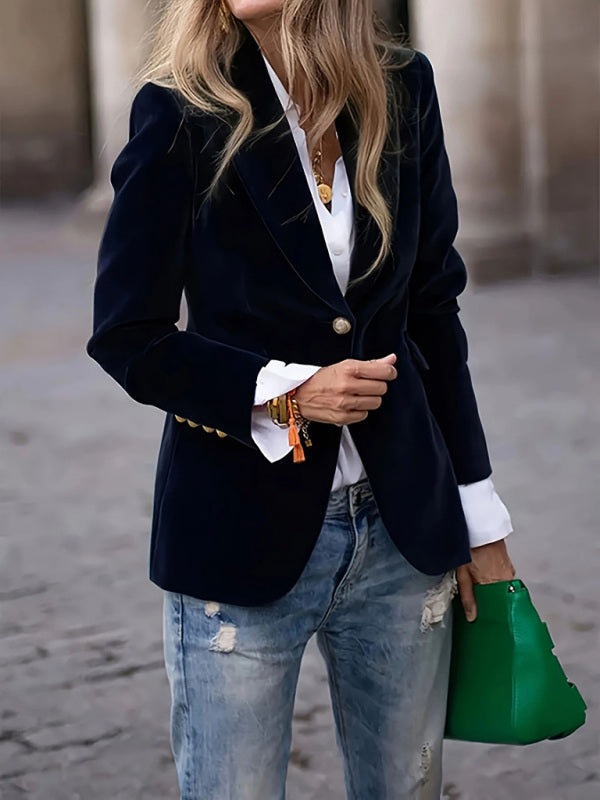 The 'Opulence' Slim-Fit Gold Velvet Blazer