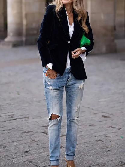 The 'Opulence' Slim-Fit Gold Velvet Blazer