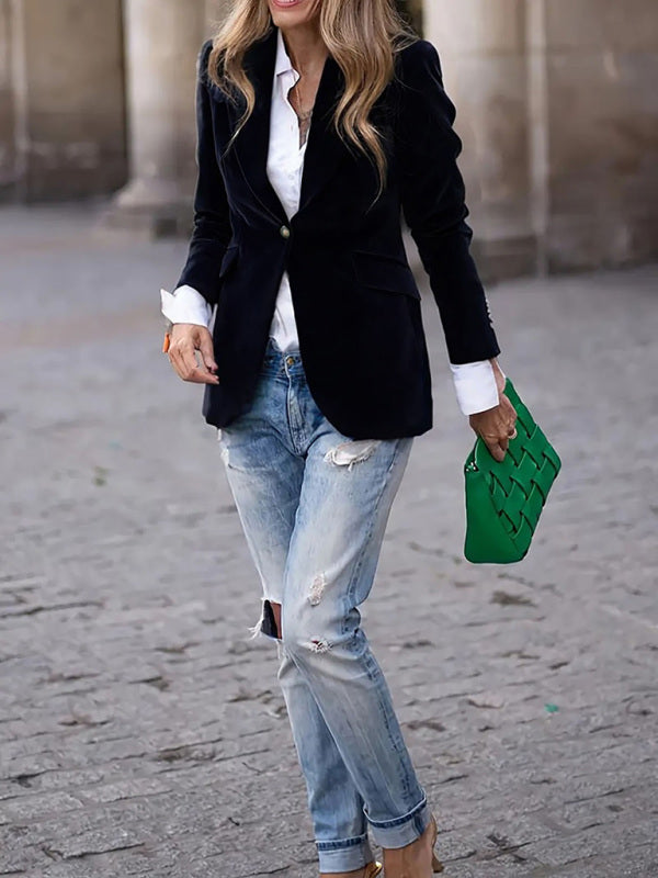The 'Opulence' Slim-Fit Gold Velvet Blazer
