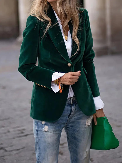 The 'Opulence' Slim-Fit Gold Velvet Blazer