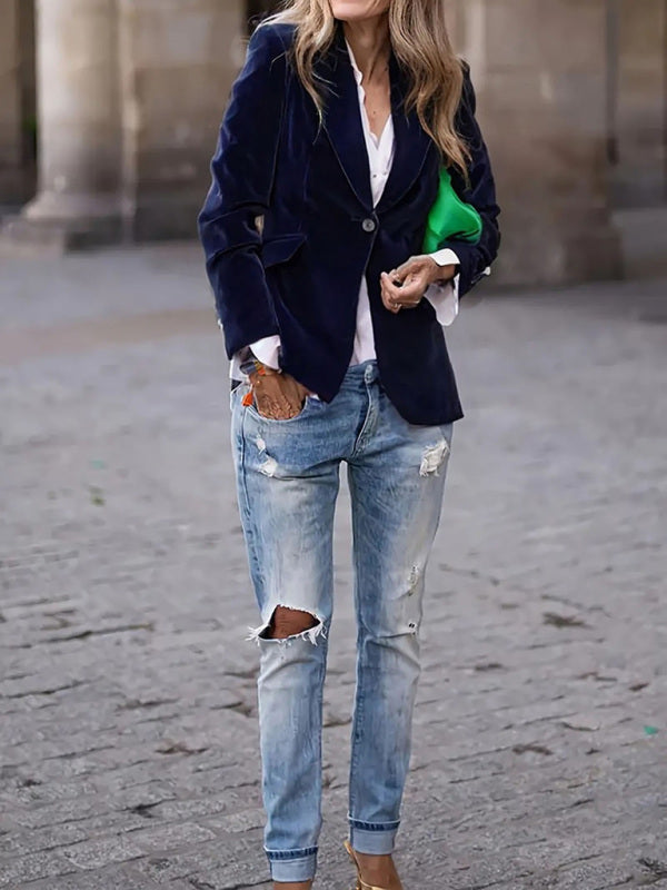 The 'Opulence' Slim-Fit Gold Velvet Blazer