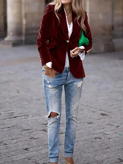 The 'Opulence' Slim-Fit Gold Velvet Blazer