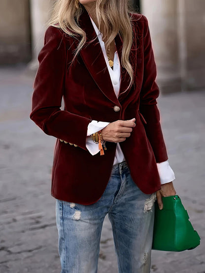 The 'Opulence' Slim-Fit Gold Velvet Blazer