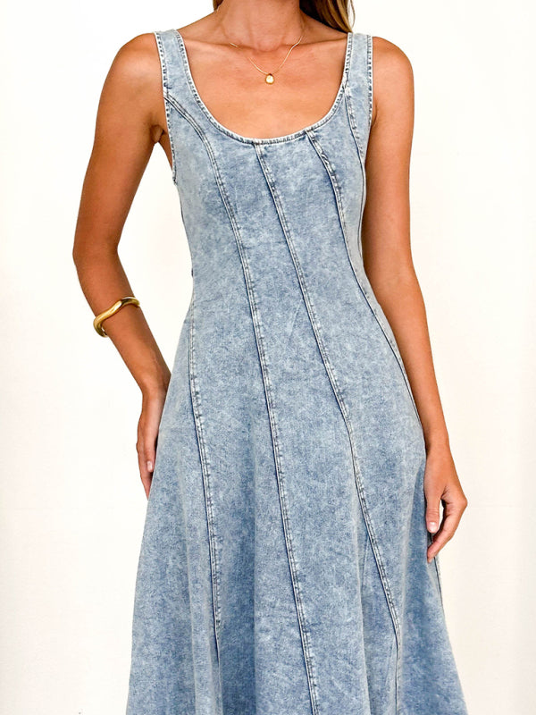The Allure Open-Back Denim Maxi Dress