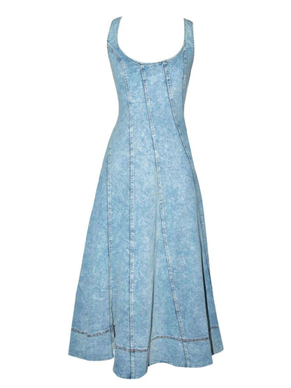 The Allure Open-Back Denim Maxi Dress