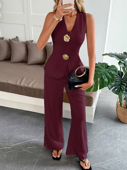 Simple style vest straight trousers two-piece set