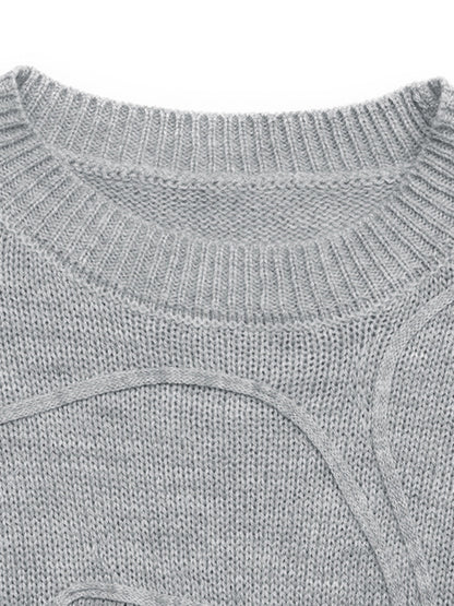 Solid color simple three-dimensional flower round neck pullover sweater