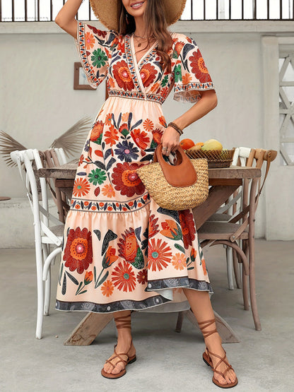 V-neck floral print dress