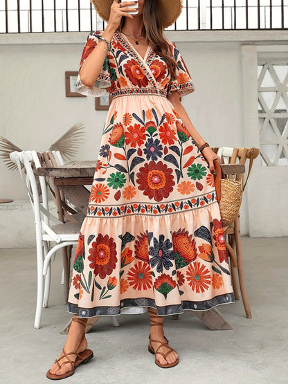 V-neck floral print dress