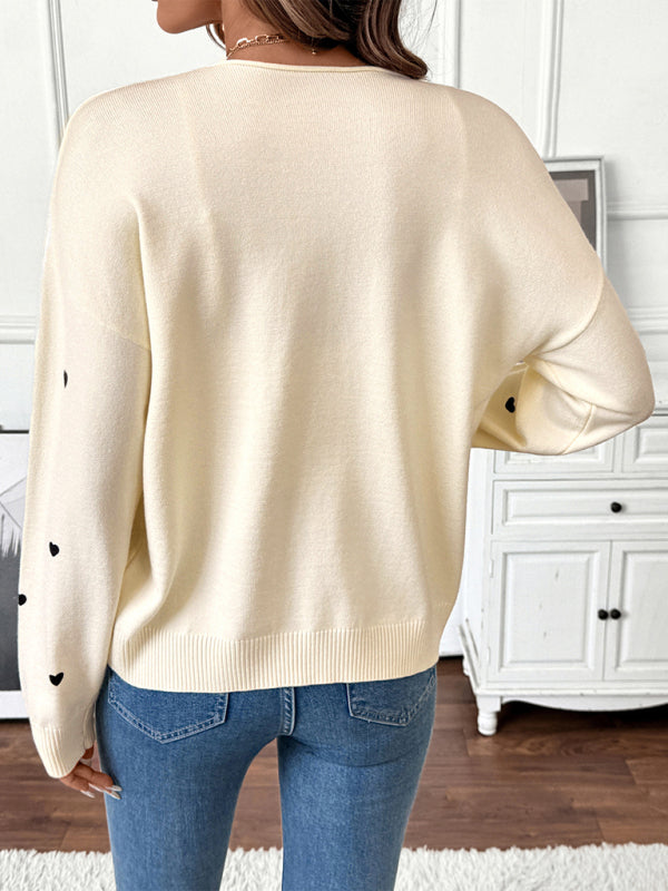 Sweet and cute heart pattern v-neck lace-up cardigan sweater jacket