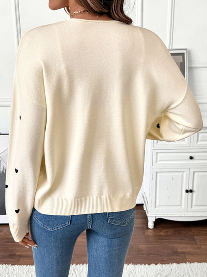 Sweet and cute heart pattern v-neck lace-up cardigan sweater jacket