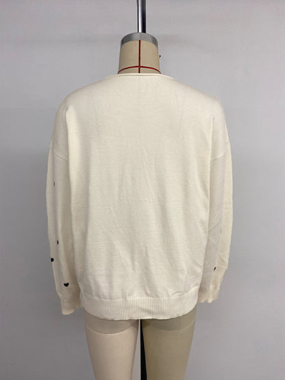 Sweet and cute heart pattern v-neck lace-up cardigan sweater jacket