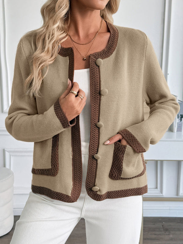 New Retro Contrast Color Knitted Cardigan Sweater Jacket