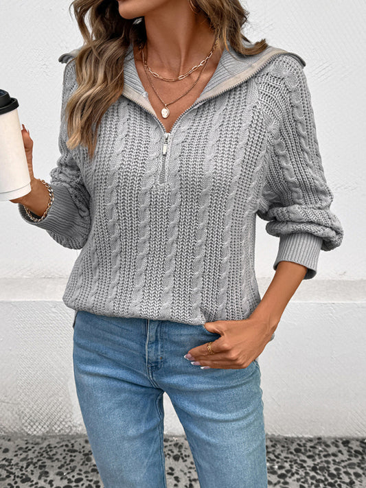 Lapel Cable Zip Sweater