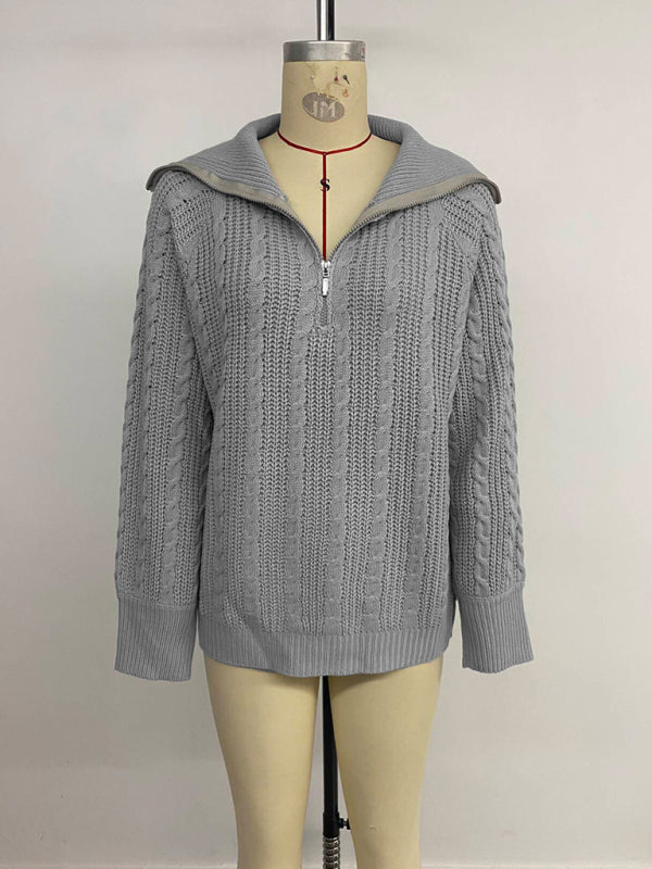 Lapel Cable Zip Sweater