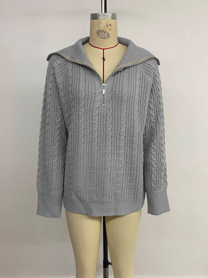 Lapel Cable Zip Sweater